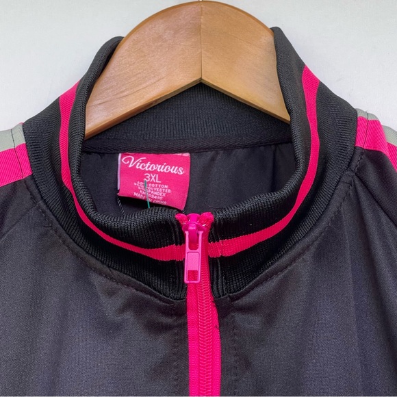 Victorious Colorblock Reflective Neon Stripe Band Jacket Activewear Zip Pockets - Picture 2 of 11